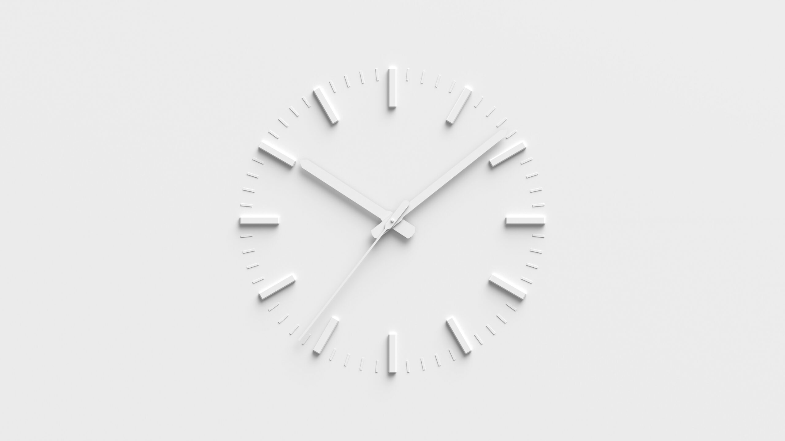 Abstract clock deal over white wall, realistic 3d