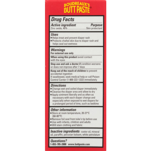 A box of Boudreaux's Butt Paste with active ingredients listed